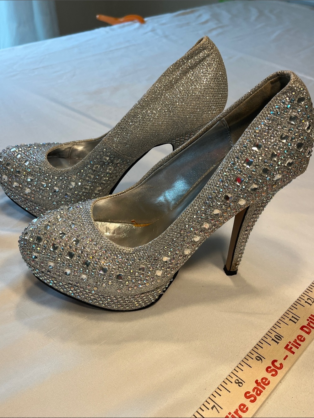 Valenti Franco Silver Rhinestone Platform Stiletto Heels Pumps Size 7M